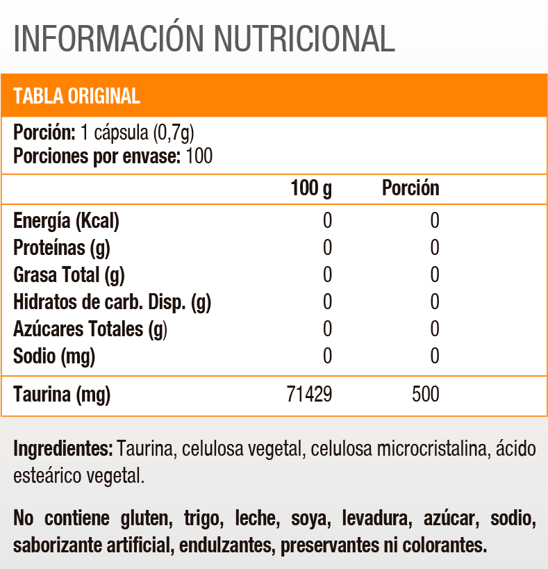 TAURINE 500 MG - 100 VEGI CAPS