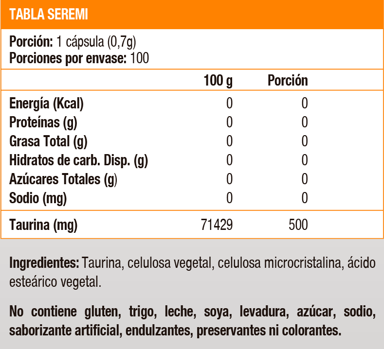 TAURINE 500 MG - 100 VEGI CAPS